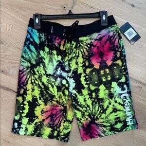 Hurley Men's Tie-Dye Swim Shorts - Black, Green, Pink